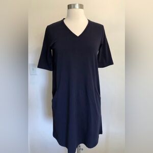 Eileen Fisher Side Pocket Shift Dress Navy V-Neck Women's XL